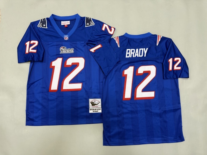 Men 2025 New England Patriots 12 Brady Blue Throwback Limited NFL Jersey style 002